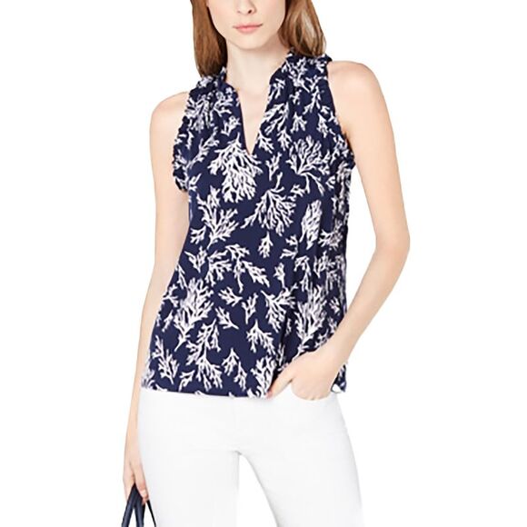 MICHAEL Michael Kors Tops - Michael Kors Womens Top Ruffled Printed Top True Navy XL
